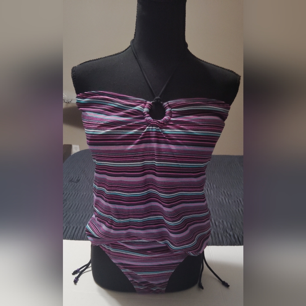 Striped Halter Neck Women's Bathing Suit